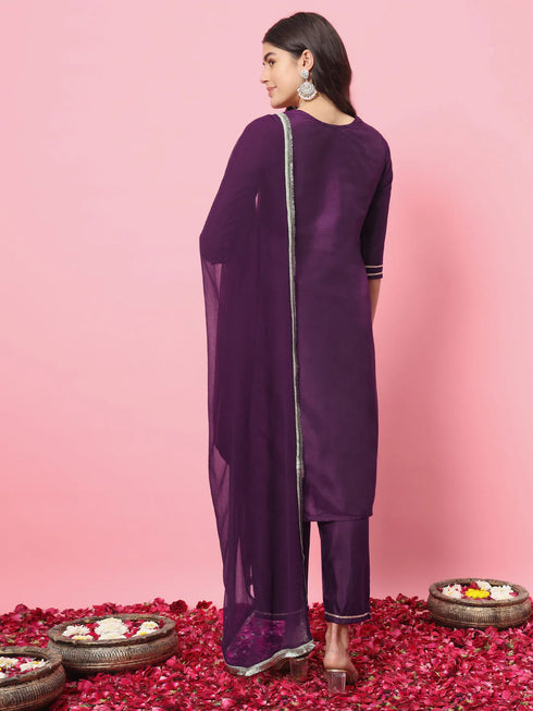 Purple Silk Blend Pant Suit 190059 Back View